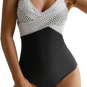 Stripe And Black Twist-front V-neck   Adjustable Straps One Piece Swimsuit